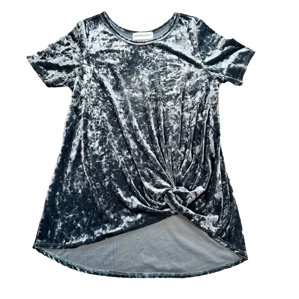 The Pants Store Crushed Velvet Tunic Women's Medium Knotted Short Sleeve Green